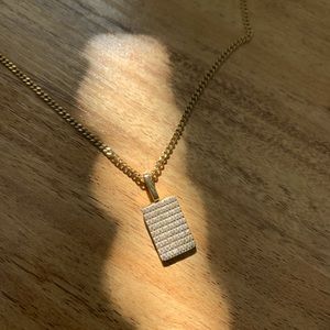 Ready-Made gold curb chain with rectangle white diamante pendant